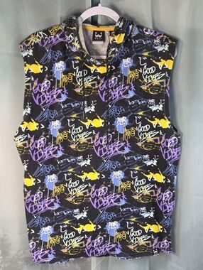 WXYZ Multicolo Sleeveless Hoodie Tank - Black with Purple & Yellow Graffiti